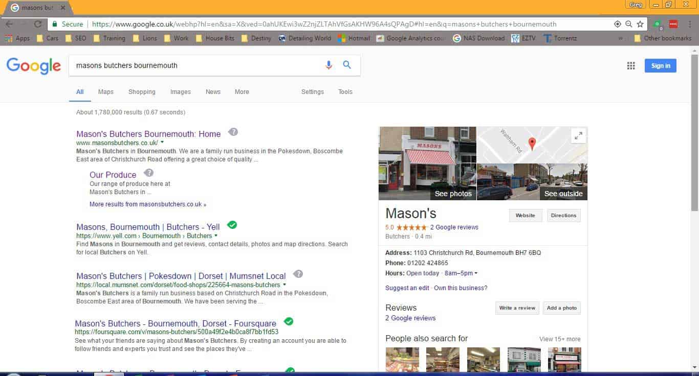 Masons butchers bournemouth google search listing - invest in your website series